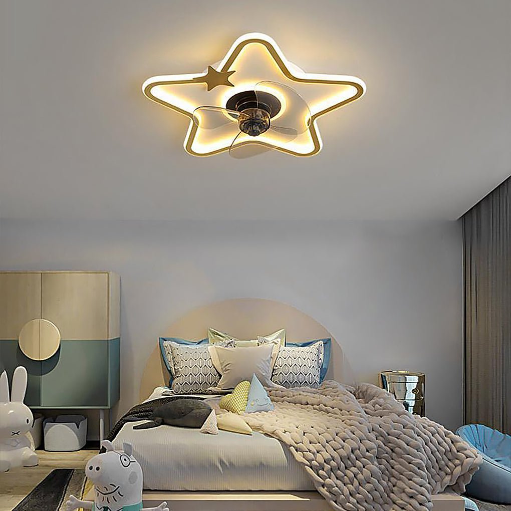 Modern LED Unique Stars Shaped Kids Bedroom Flush Mount Ceiling Fans with  Lights and Remote Control Ceiling Fan Light Kit with Chandelier – Dazuma