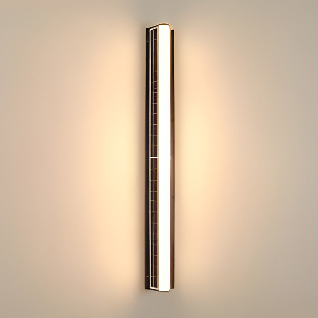 LED wall solar light with a sleek design, casting bright light on a white wall.