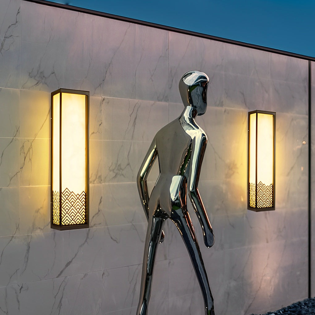 Lightbox wall lamp with a close-up of the illuminated geometric design.