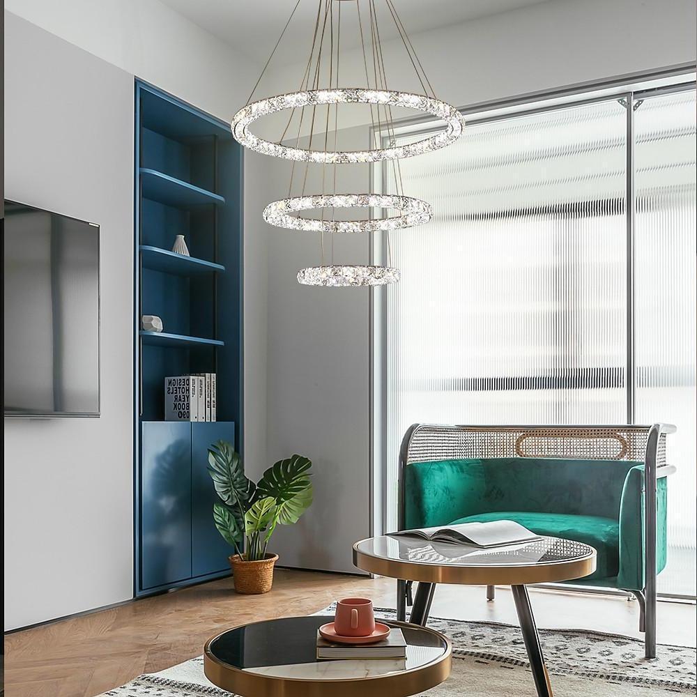 3/4 - Light LED Tiered Chandelier LED Crystal Ring Hanging Pendant Light