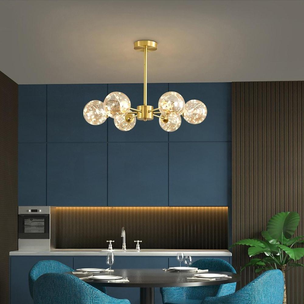6 - light LED Glass Gold Modern Chandelier Kitchen Pendant Lighting