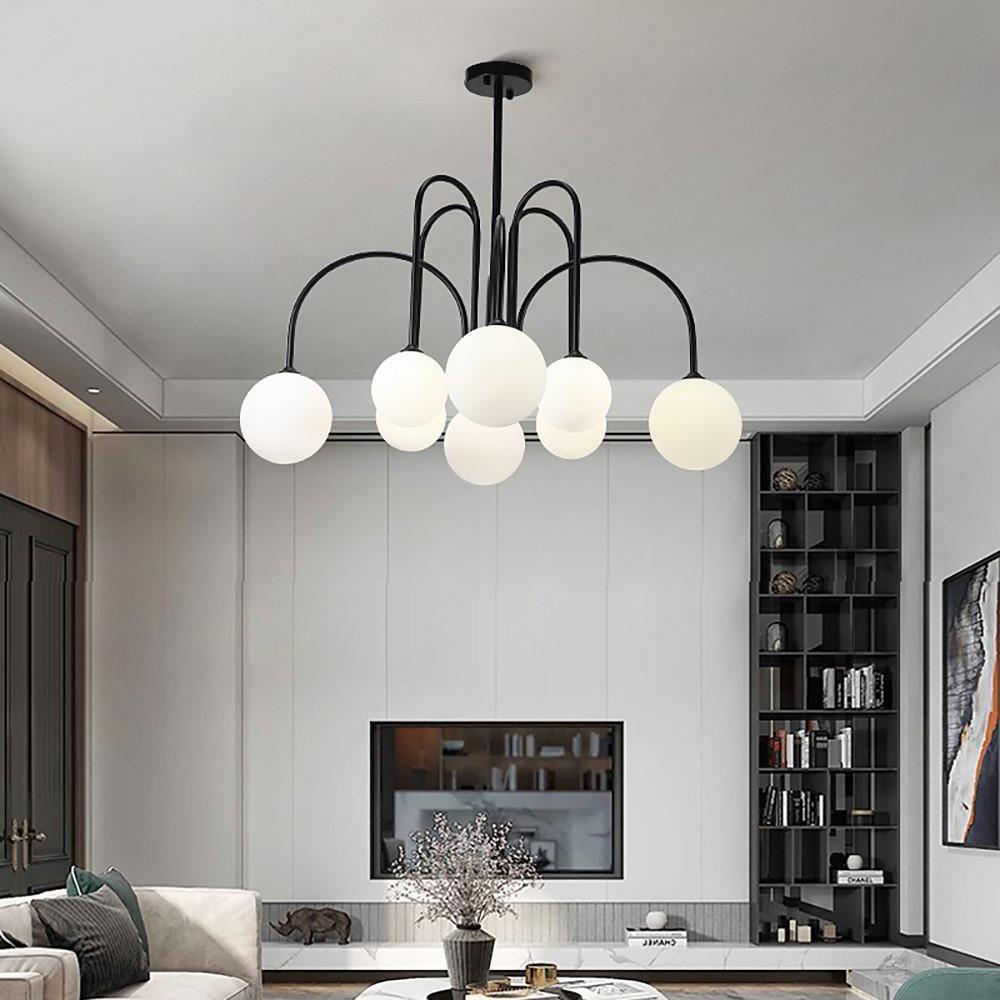 Sputnik Multi - light White Ball Glass Shade Pendant Lights Gold/Black Curved Linear Chandelier