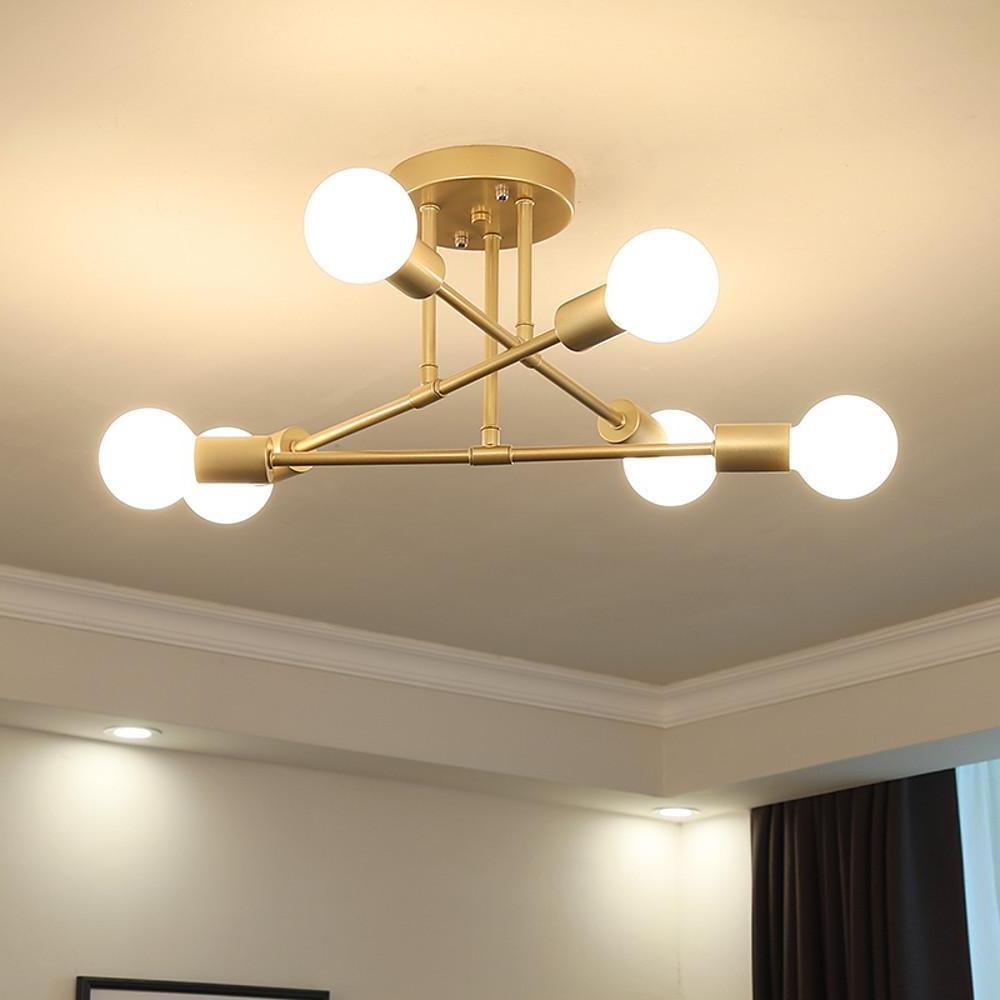 6 - Light Globes LED Linear Sputnik Chandelier Modern Semi - Flush Mount Ceiling Light