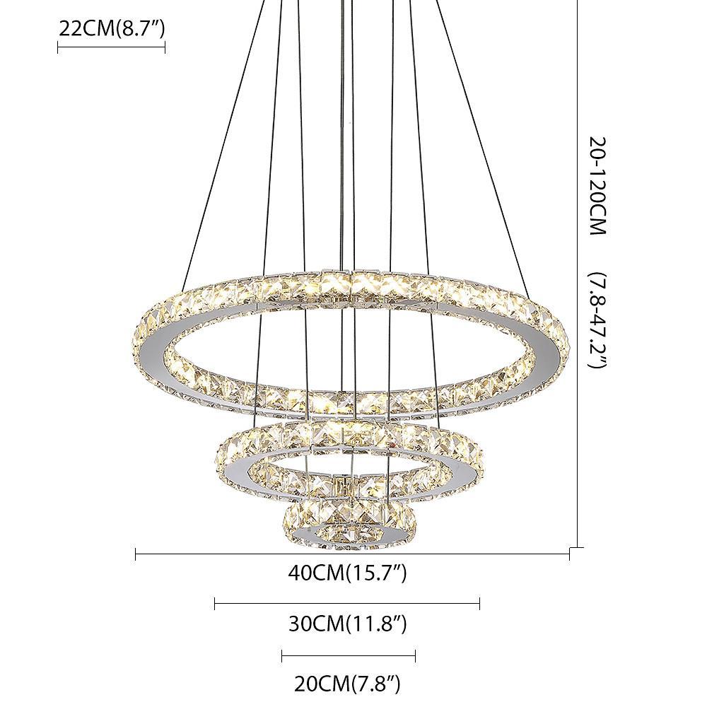 16'' LED 1-Light LED Eye Protection Crystal Adjustable Creative Chandelier LED Chic & Modern Metal Crystal Geometrical Circle Novelty Circle Design