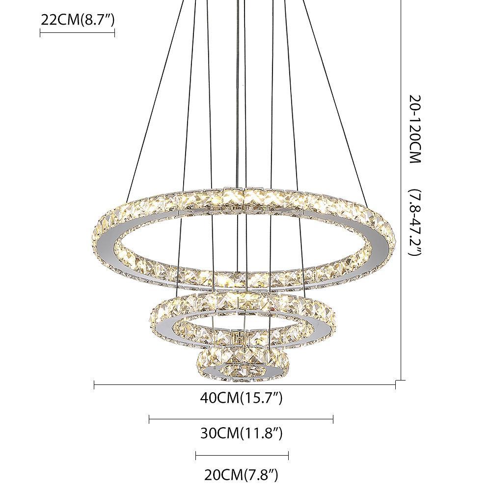 3 - Ring Adjustable Circles Tiered Crystal Bling Hanging Modern Chandeliers