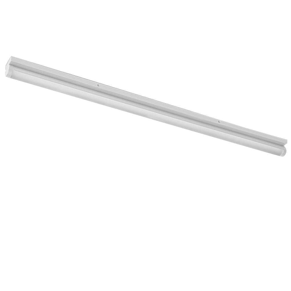 Long strip ceiling light with a white finish, providing ambient lighting.