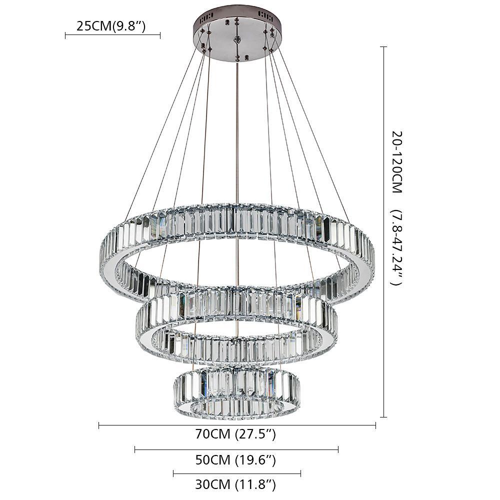 Chrome Crystal 3-Tier Pendant Light Modern Chandelier - Dazuma