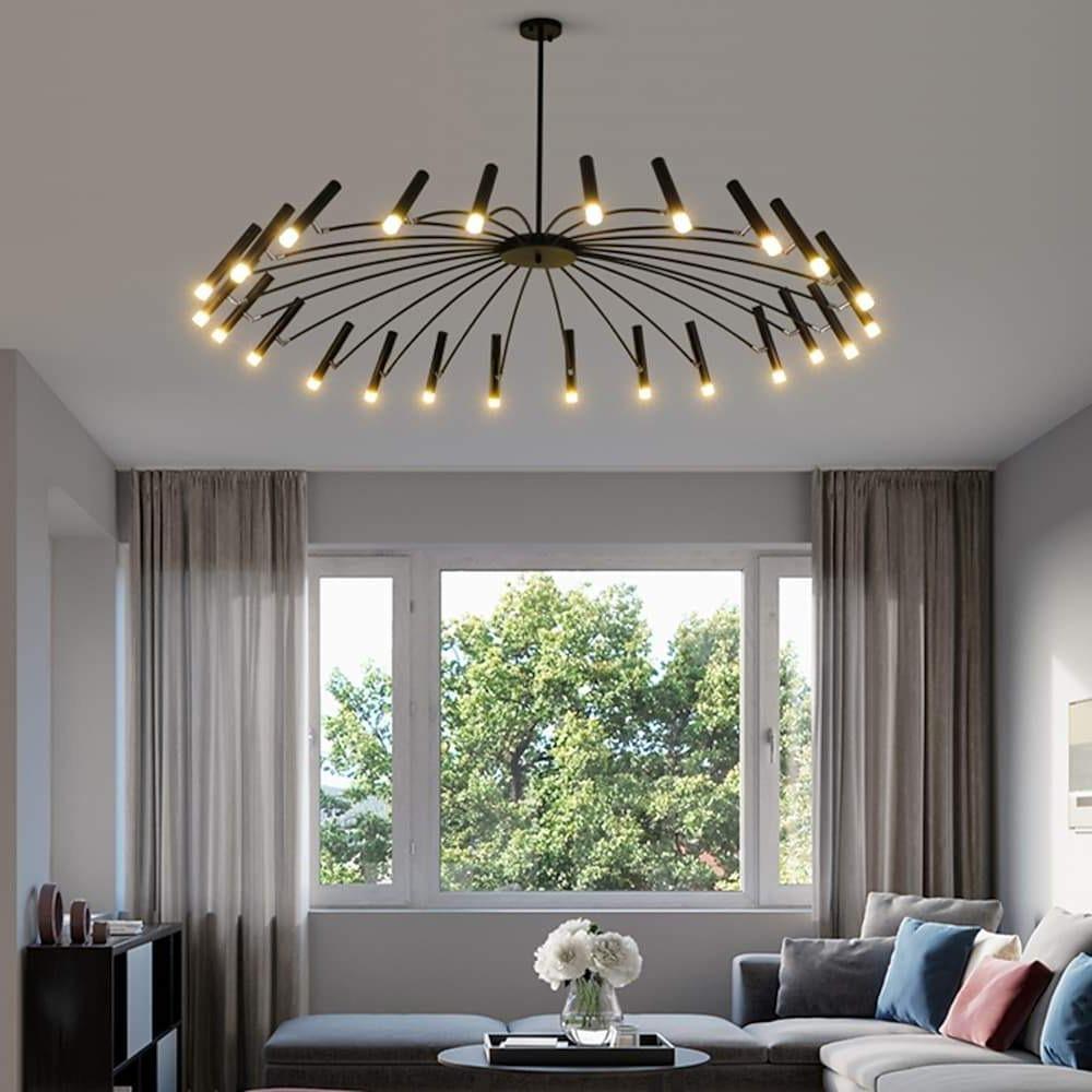 Modern 24 - light Streamlined Round Chandelier - 24 LED Bulbs, 63'' Dia, Adjustable Height, Black Finish