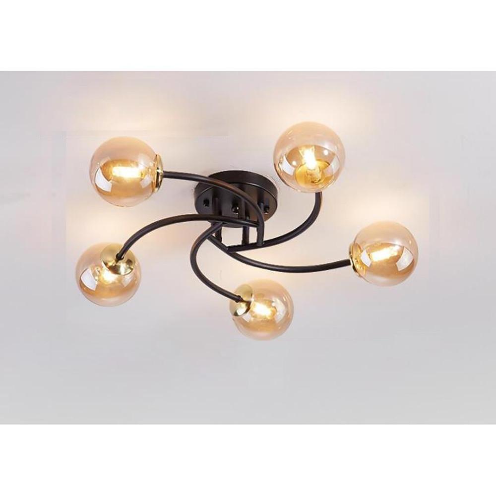5 - light Glass Globe Design Swirled Metal LED Modern Ceiling Lights