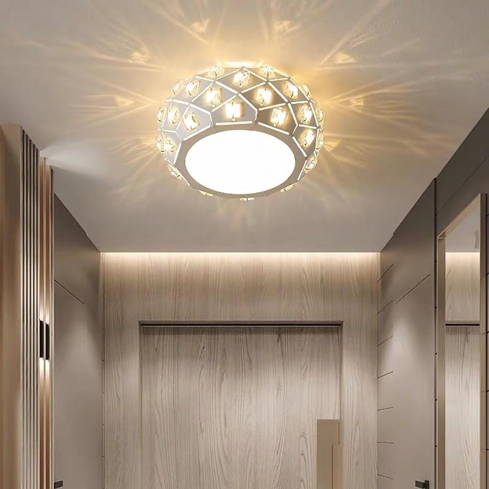 6'' LED 1-Light Lantern Desgin Flush Mount Lights Modern Metal Crystal Lantern Design-dazuma