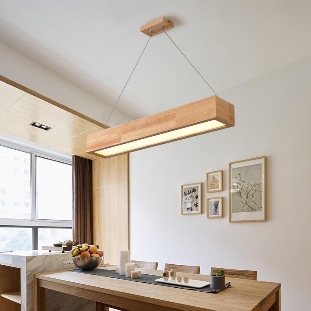 24'' LED 1-Light Single Design Square Line Design Pendant Light Nordic Style Modern Wood Bamboo Plastic Island Lights-dazuma
