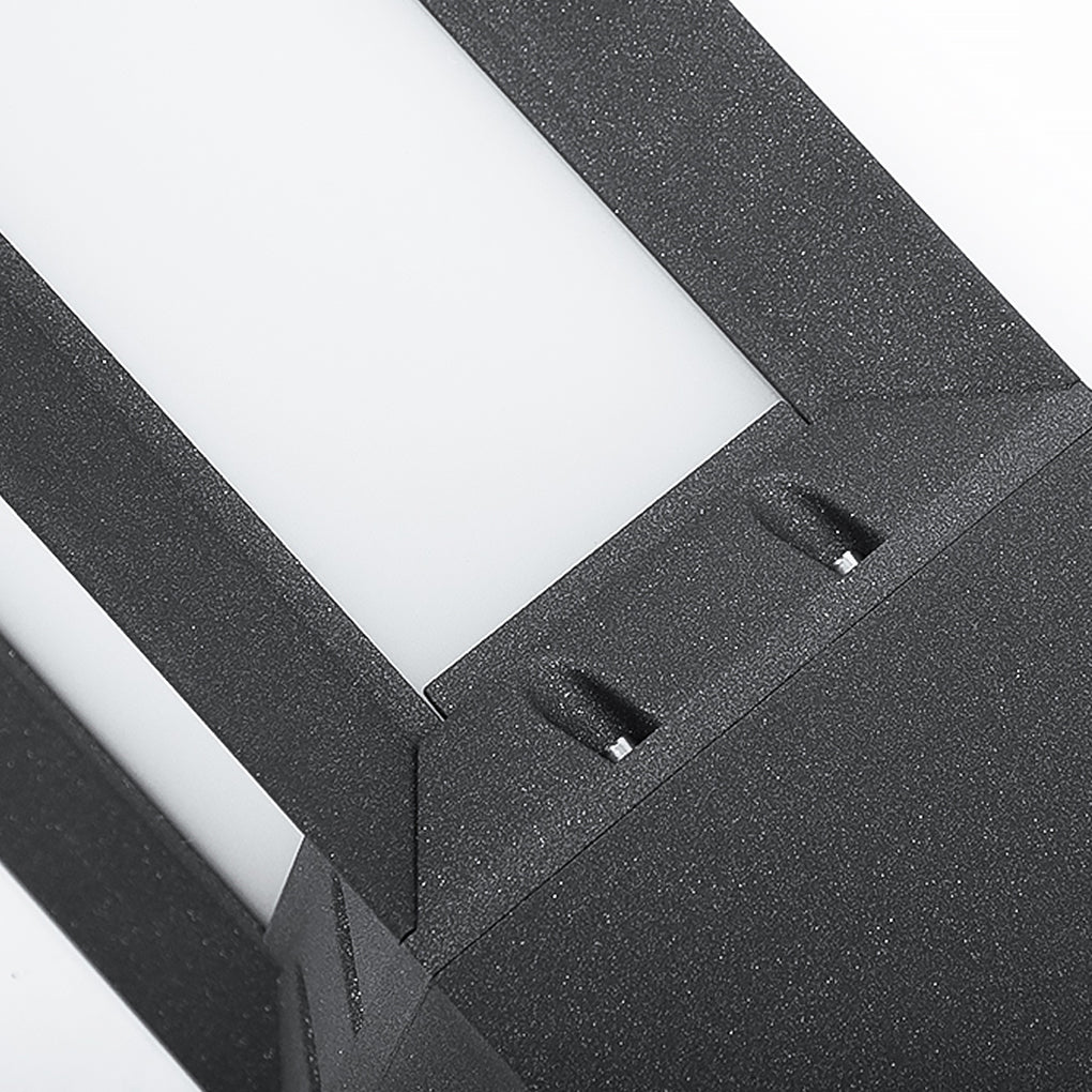Macro detail showing the textured surface of modern black outdoor bollard lights side housing.