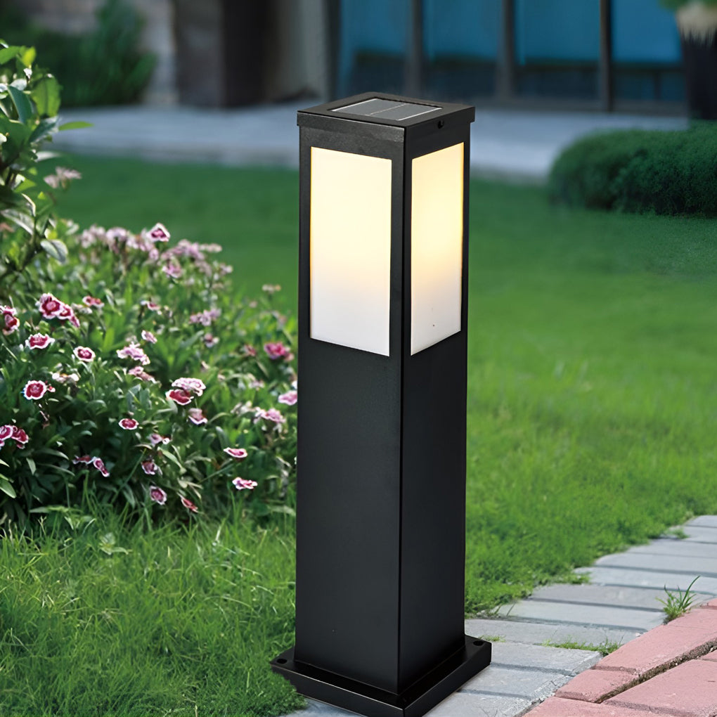 Mainstays bollard pathway light with close-up of its sleek design and light output.