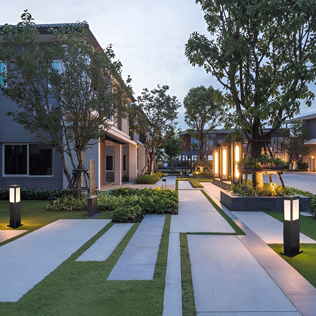 Mainstays bollard pathway light providing elegant illumination for a contemporary garden.