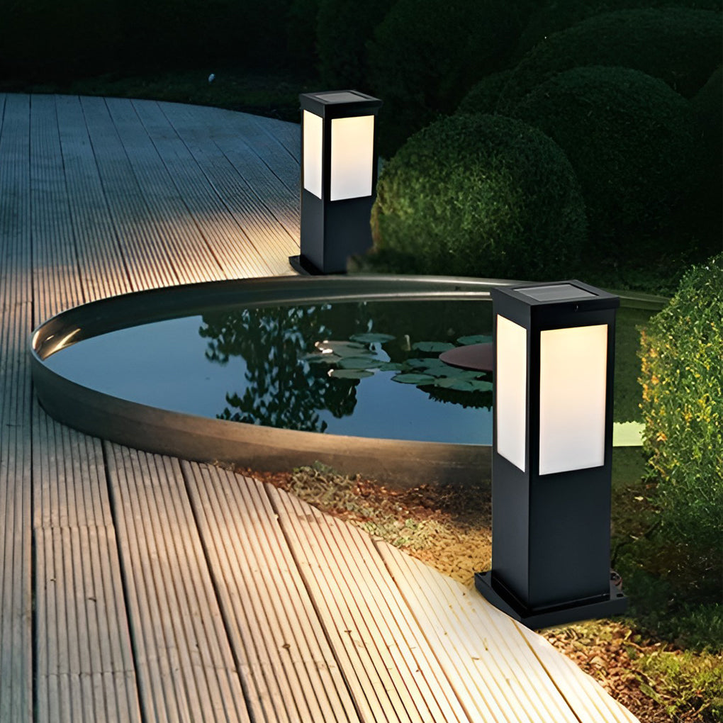 Mainstays bollard pathway light illuminating a cozy outdoor deck with directional glow.