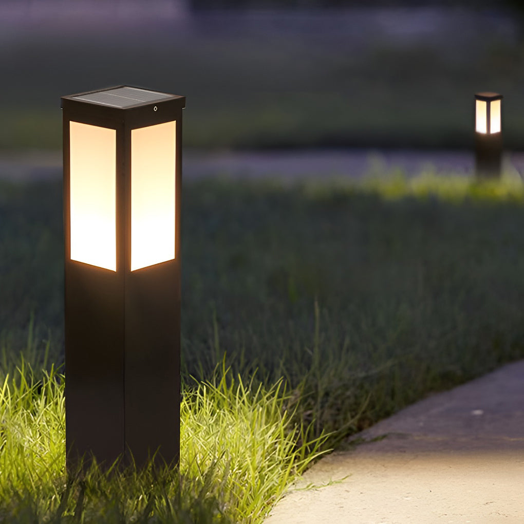 Mainstays bollard pathway light illuminating a minimalist outdoor corridor with focused glow.
