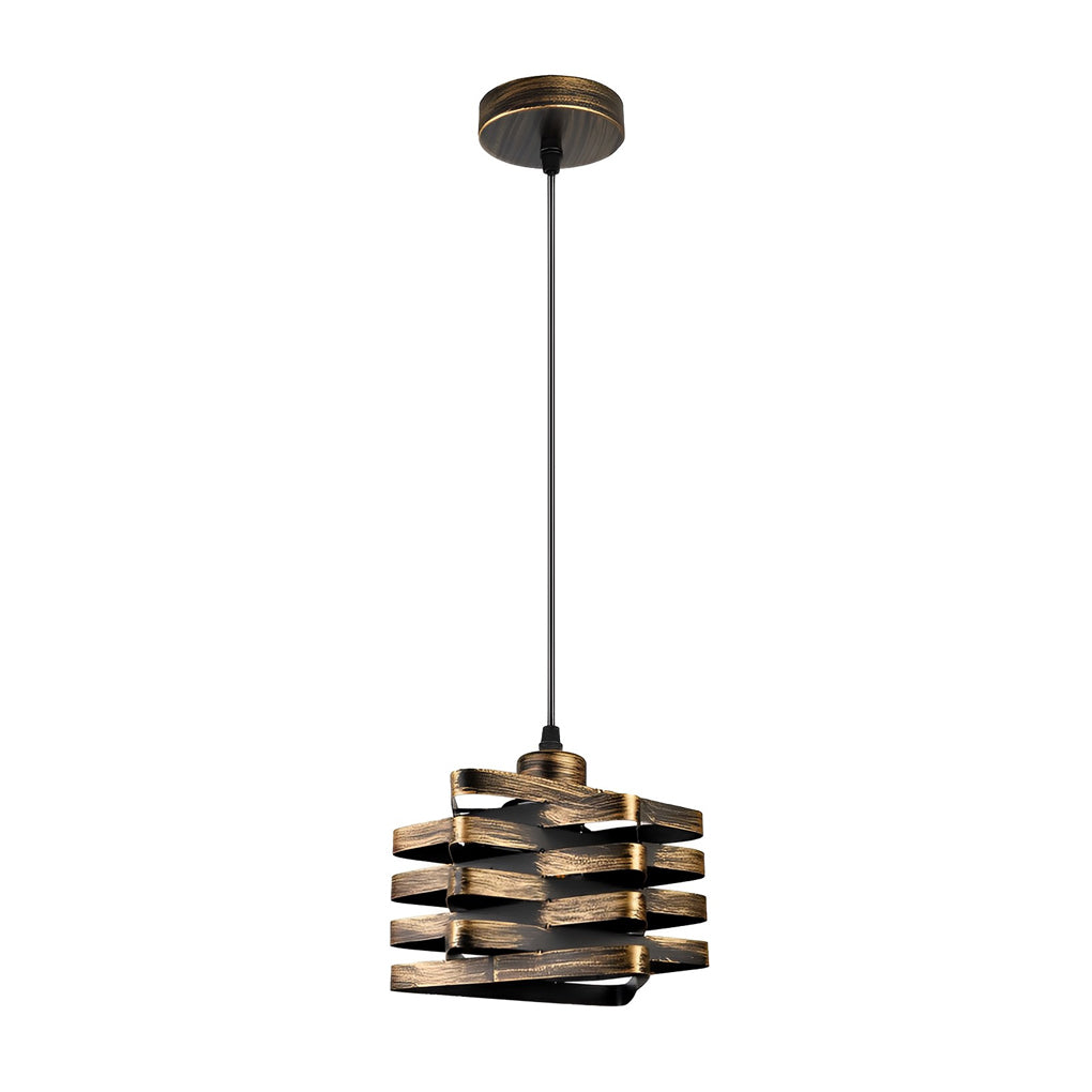 Metal ribbon pendant light isolated product view with black finish.