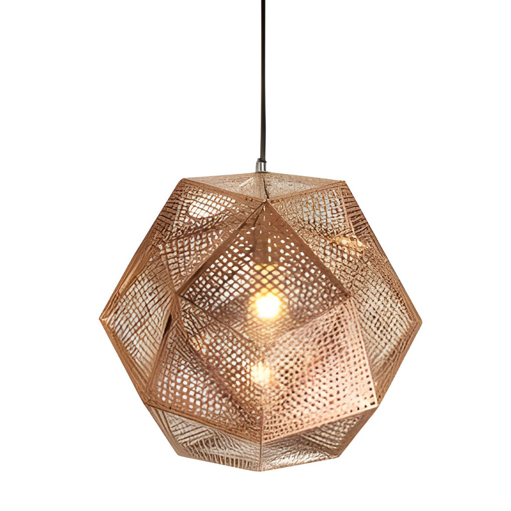 Metal shade pendant light in bronze finish with faceted design, displayed as a standalone product image.