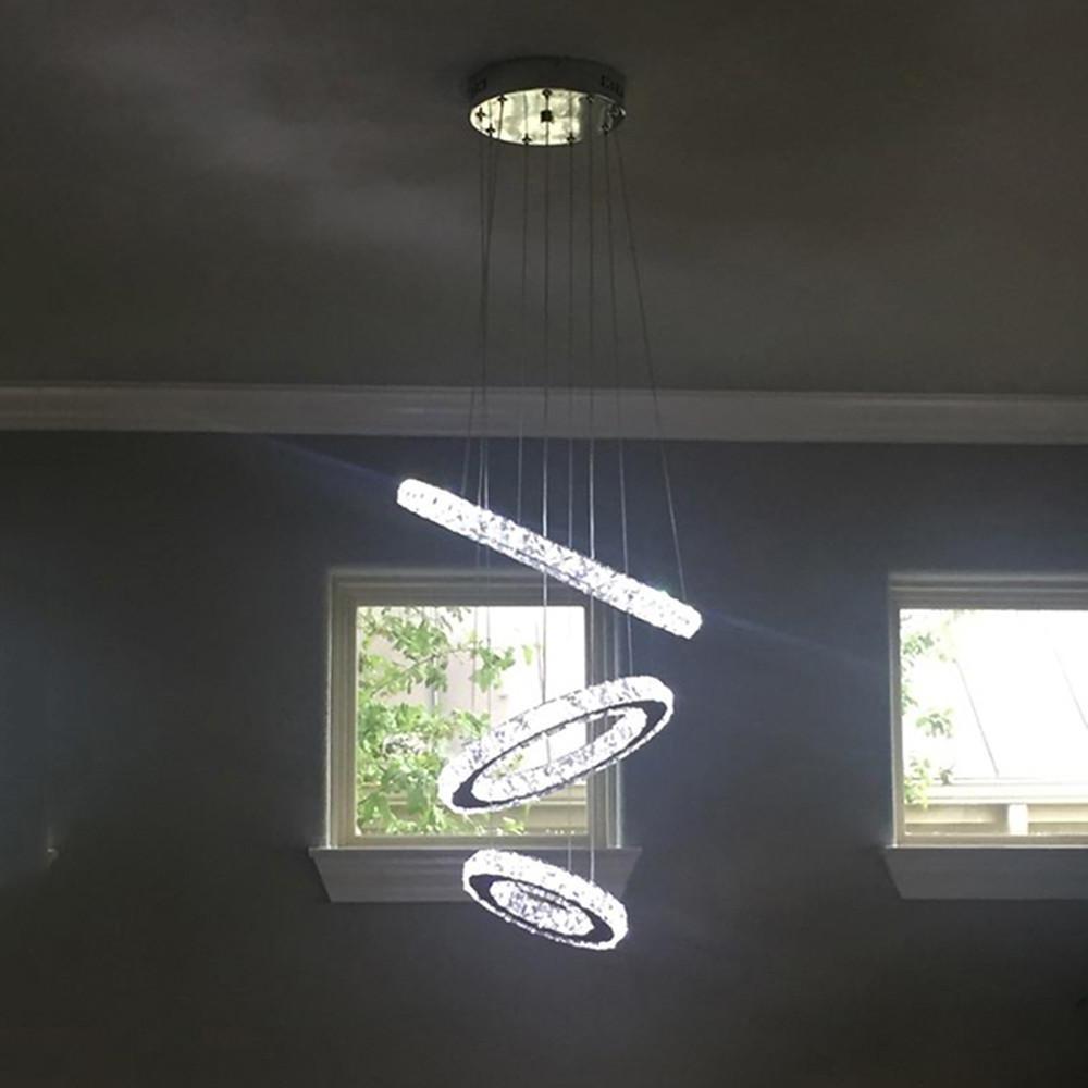 3 - Ring Adjustable Circles Tiered Crystal Bling Hanging Modern Chandeliers