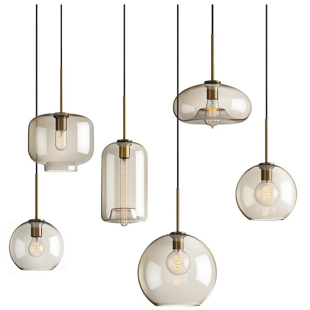 8'' LED Incandescent 1-Light Single Design Pendant Light Nordic Style Vintage Glass Metal Island Lights-dazuma