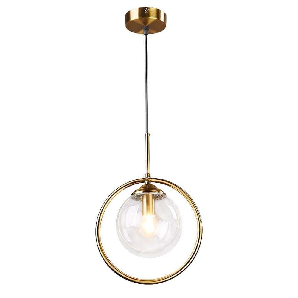 Mini gold pendant light in gold, side view of the elegant design.
