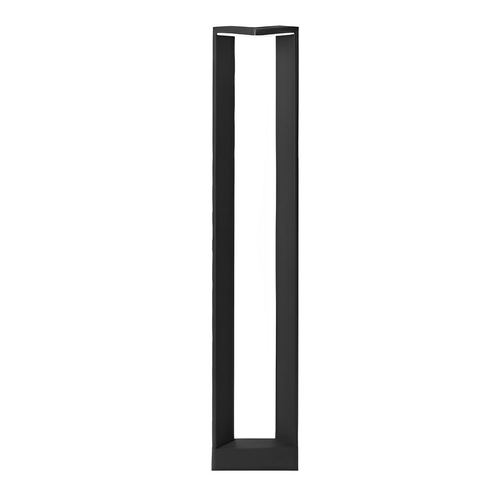 Minimalist black architectural garden path light fixture isolated on a clean white background.