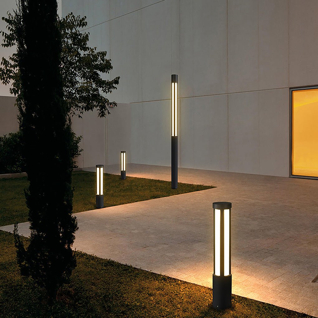 Cylinder Shaped LED Black Modern Outdoor Landscape Bollar Lights