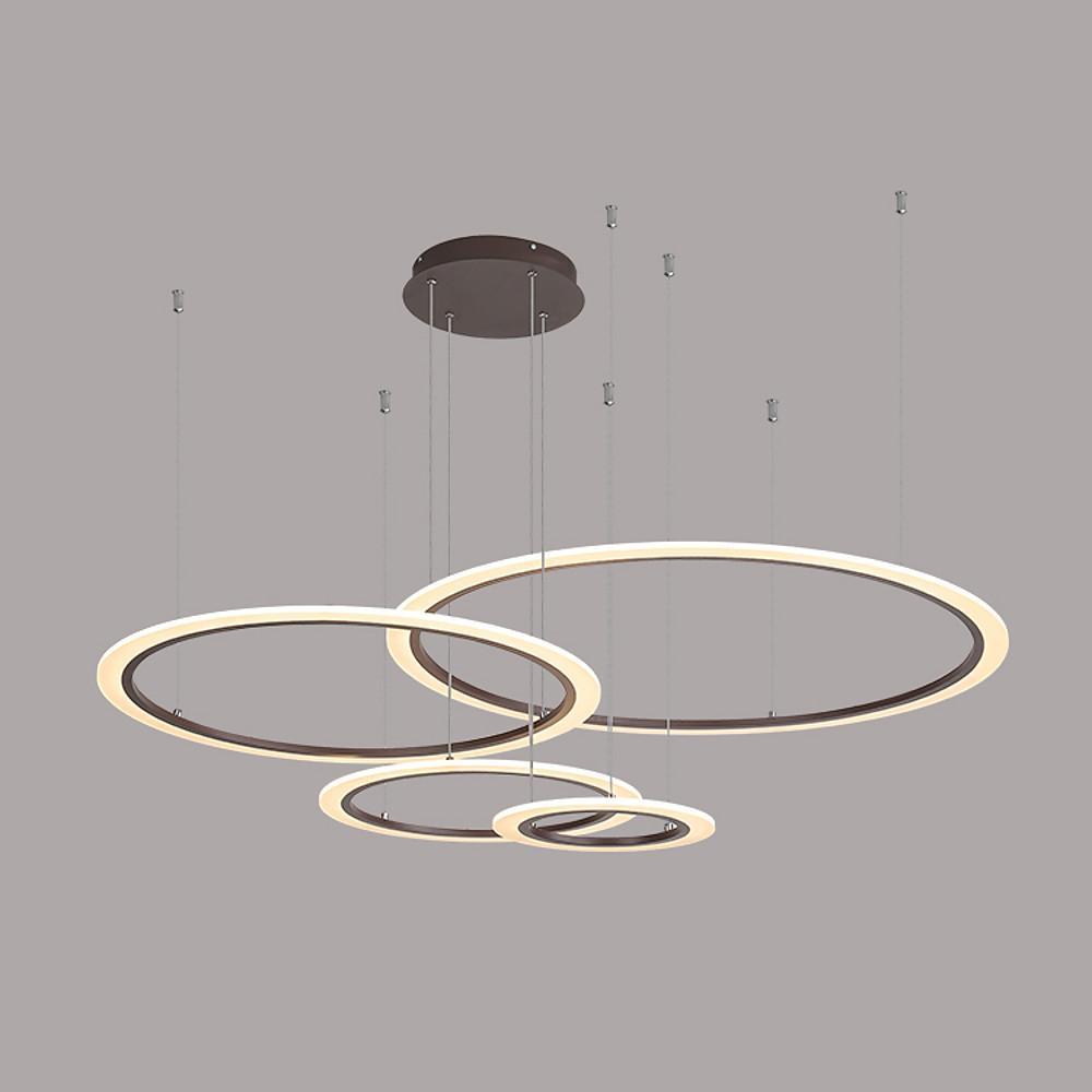 Minimalist multi ring chandelier product view on a neutral background.
