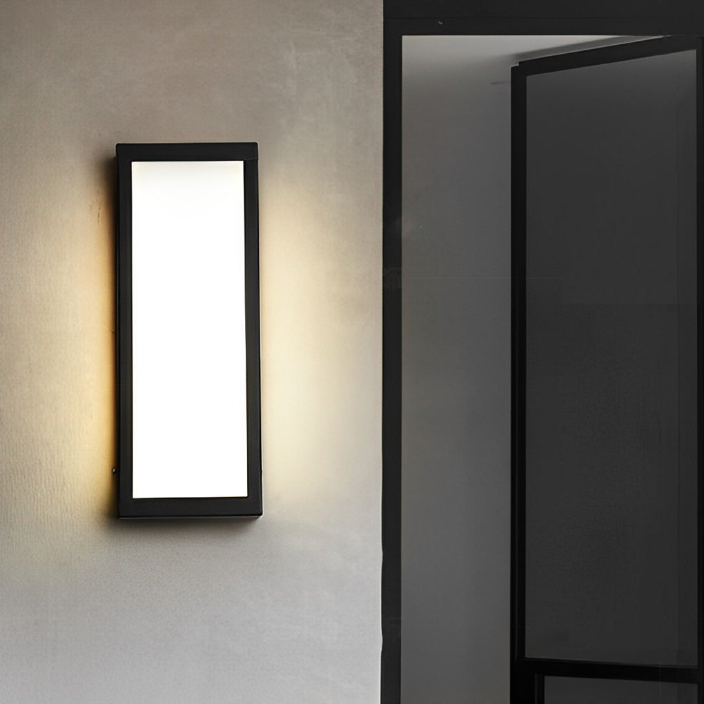 Rectangle outdoor wall lighting with minimalist design on concrete wall.