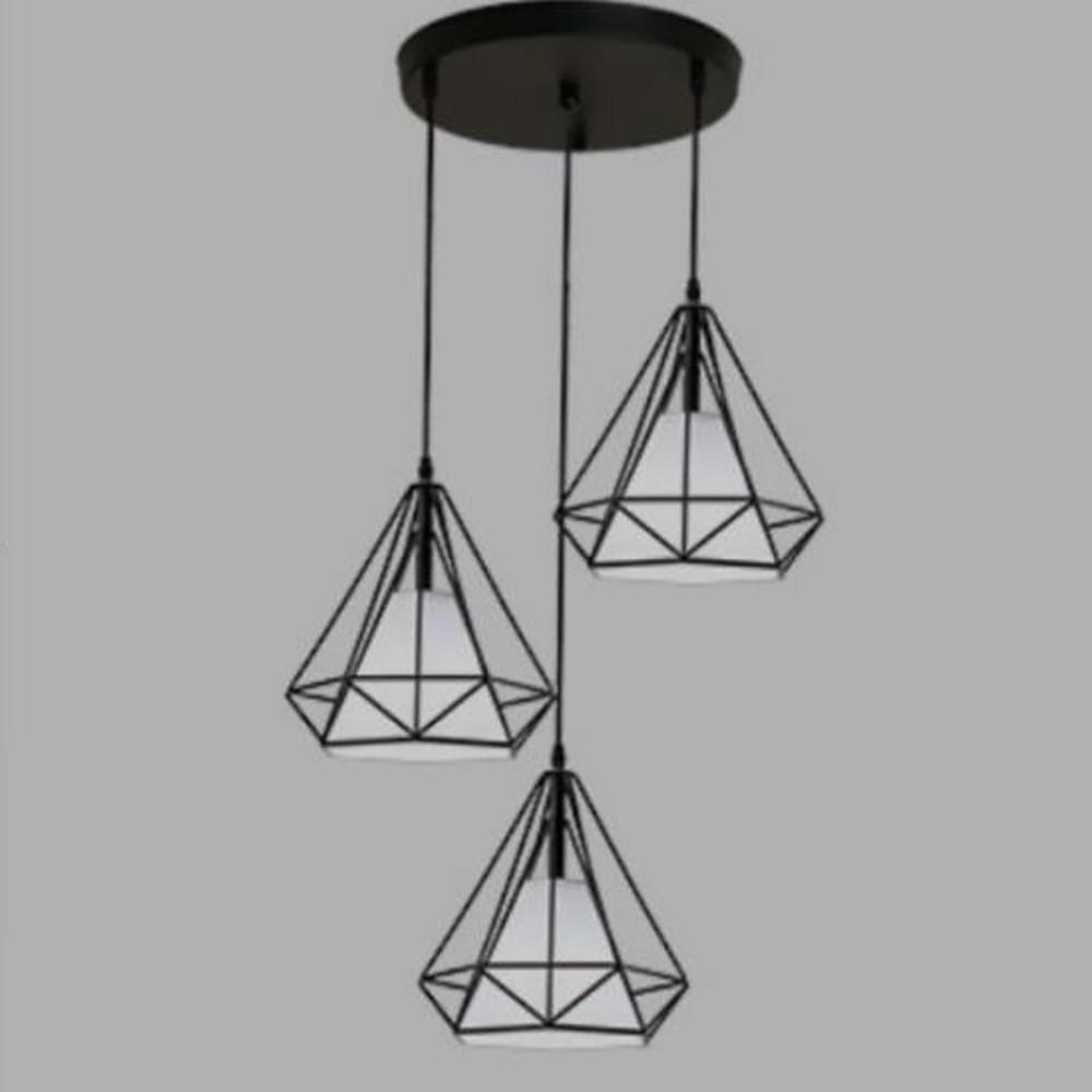20'' LED 3-Light Cluster Design Pendant Light Modern LED Metal Fabric Geometrical Island Lights-dazuma