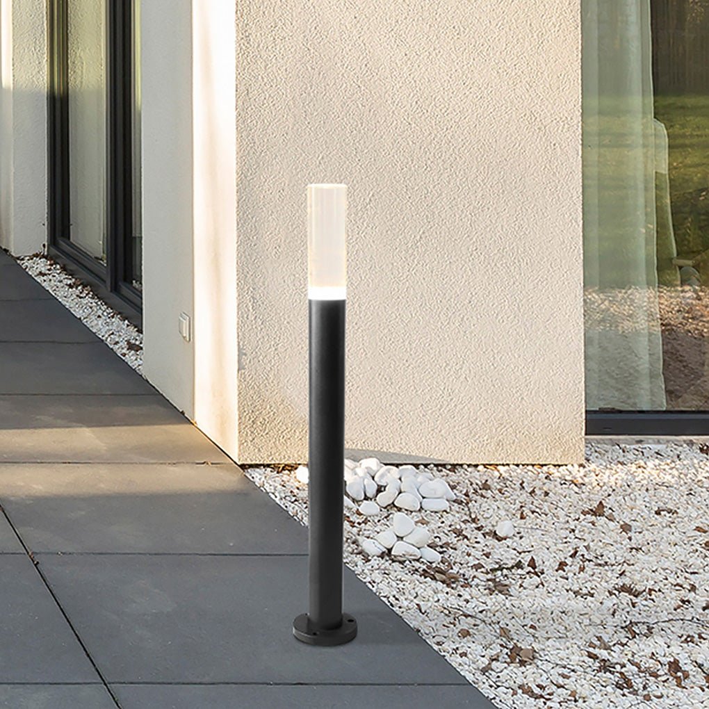 Modern bollard lighting enhancing a contemporary garden with a clean design.