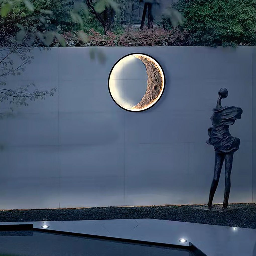 Round Resin Moon Crescent LED Hardwired Outdoor Wall Light