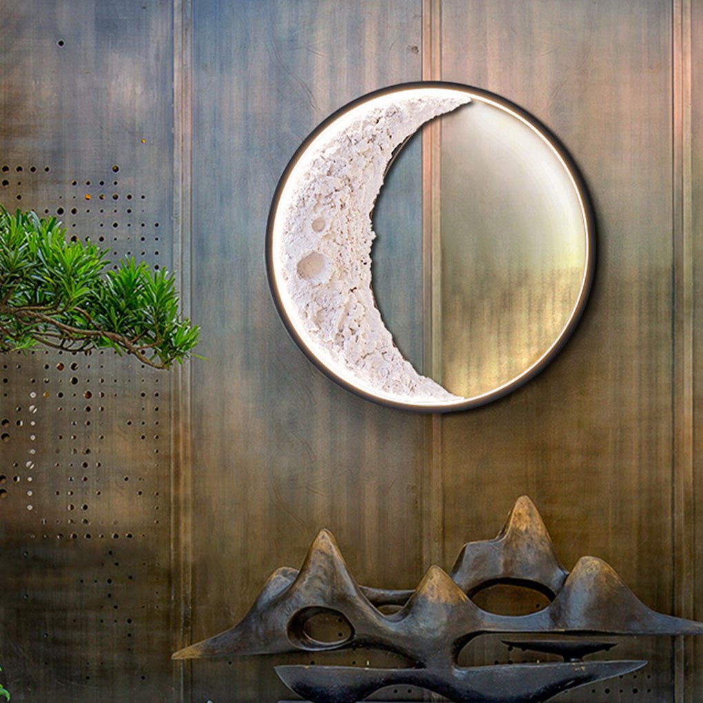 Crescent Led Light Round Resin Moon Crescent LED Hardwired Outdoor Wall Light - Dazuma