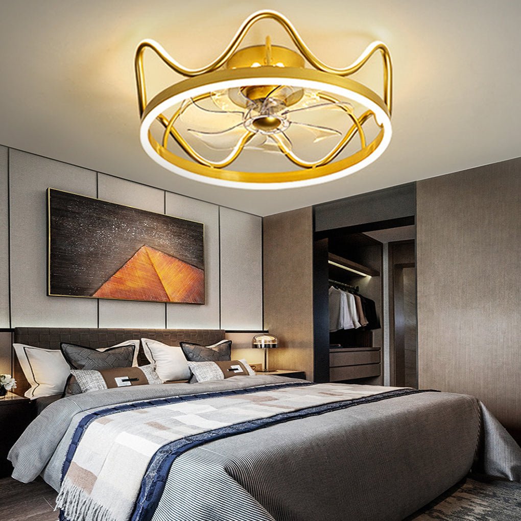 Modern Crown-shaped Timing Retractable Stepless Dimming LED Ceiling Fan Lamp with Remote Control - Dazuma