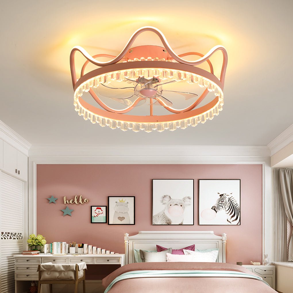 Modern Crown-shaped Timing Retractable Stepless Dimming LED Ceiling Fan Lamp with Remote Control - Dazuma