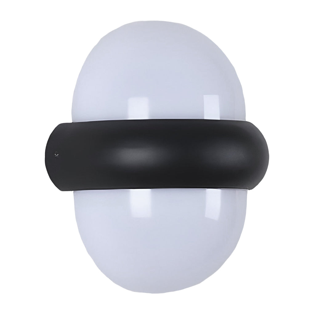 Side view of a modern globe wall sconce in black, emphasizing its smooth and minimalist design.
