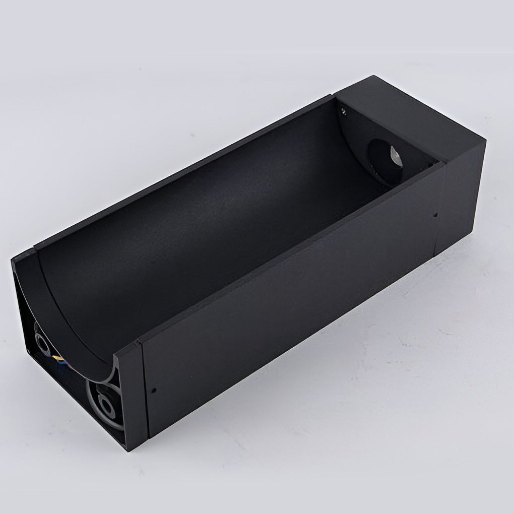 Modern LED bollard light product shown with downward lighting effect on plain background.
