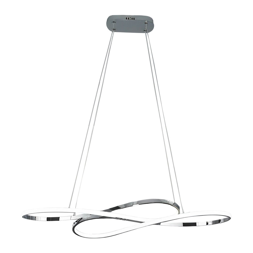 LED infinity chandelier with modern design in contemporary dining room.