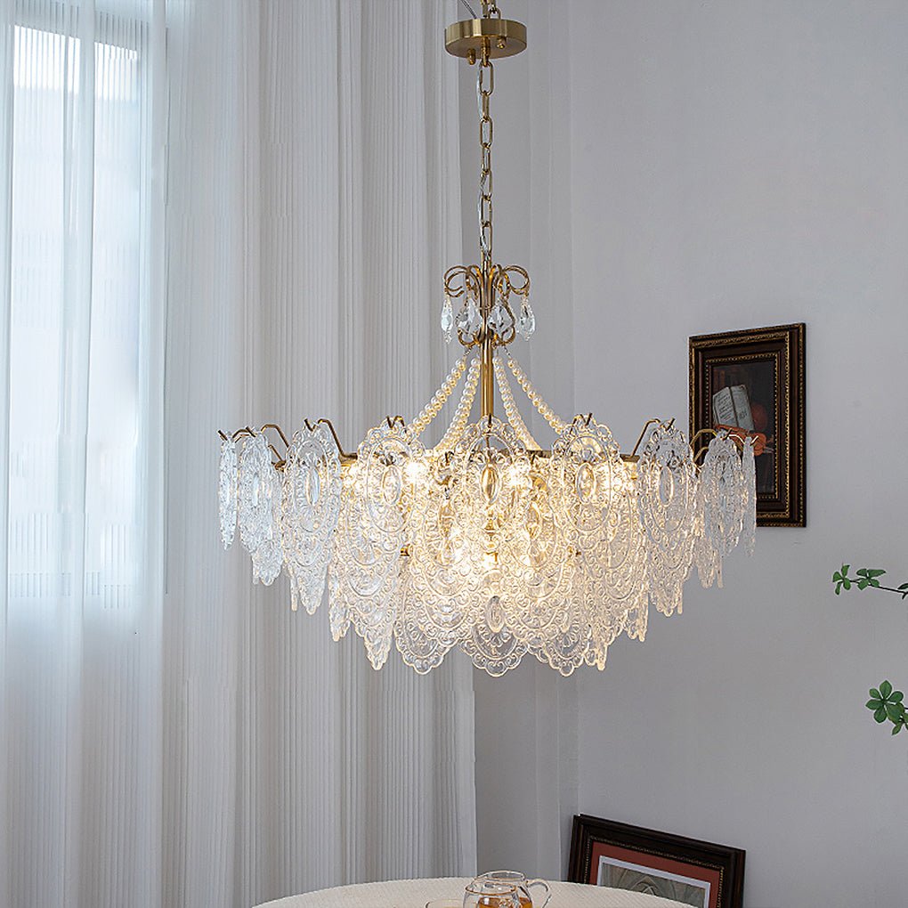 Modern Minimalist Exquisite Ornate Glass Tricolor LED Chandelier for Living Room