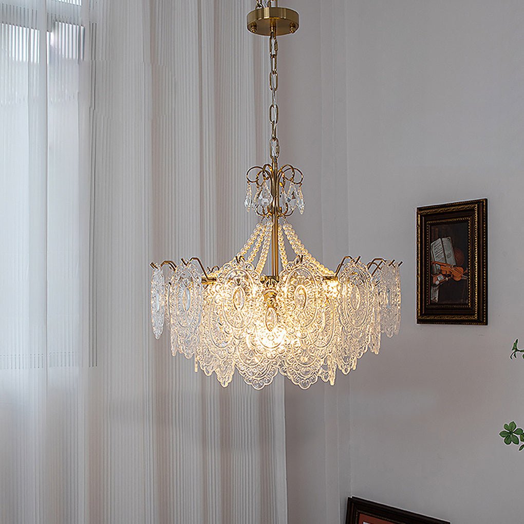 Modern Minimalist Exquisite Ornate Glass Tricolor LED Chandelier for Living Room