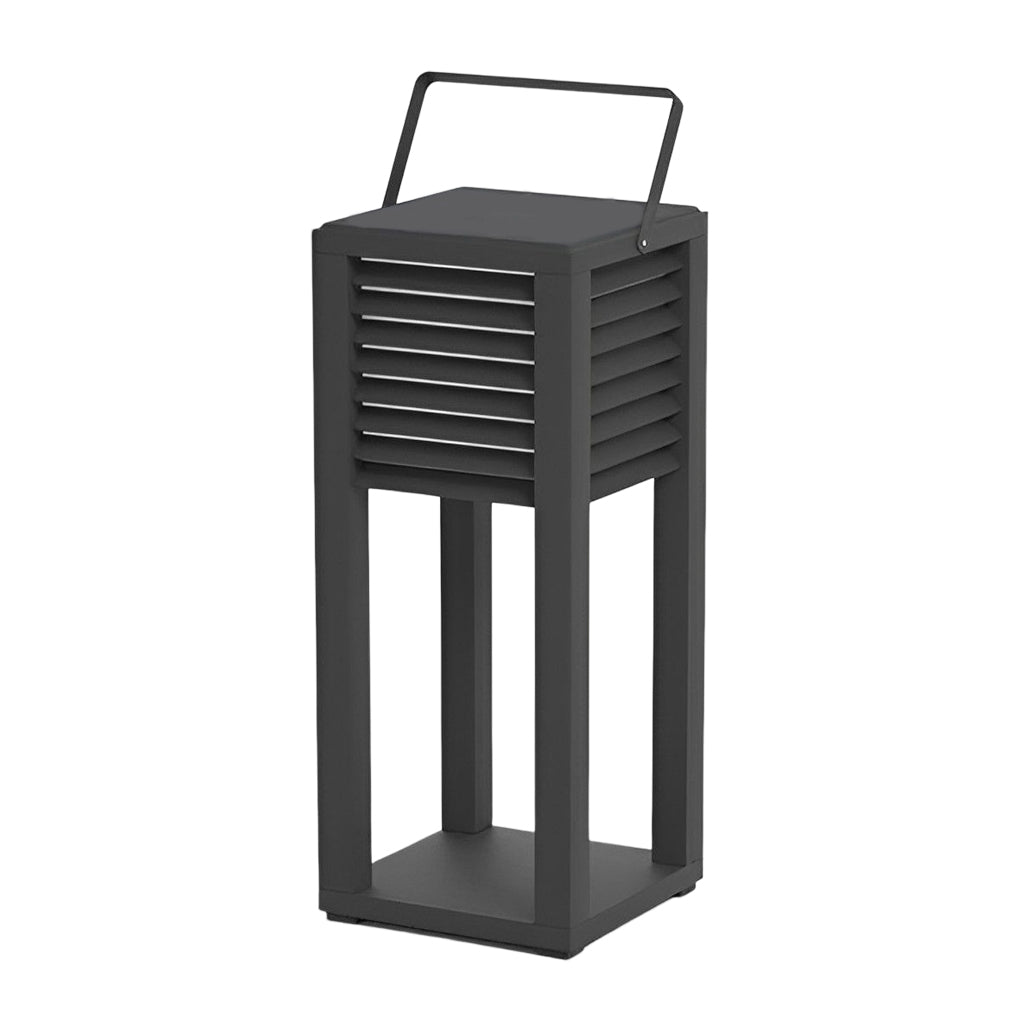 Modern outdoor floor lantern single product view on white background.