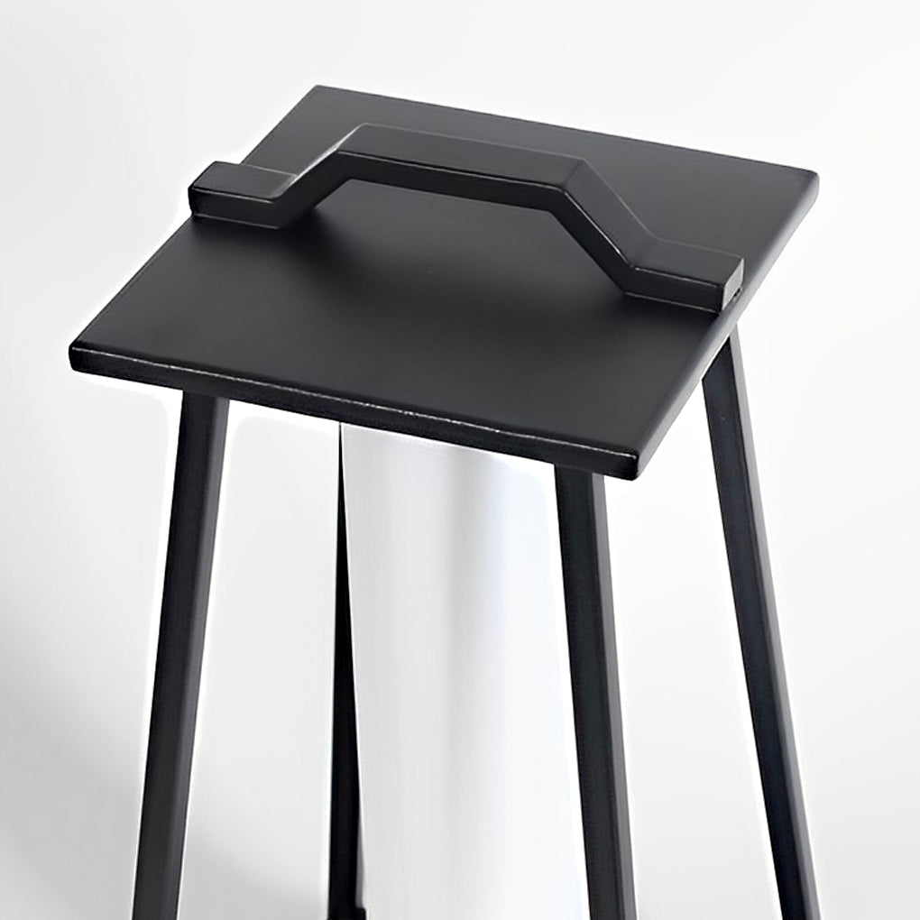 Modern portable outdoor lantern top view focusing on integrated carry handle and flat roof design.