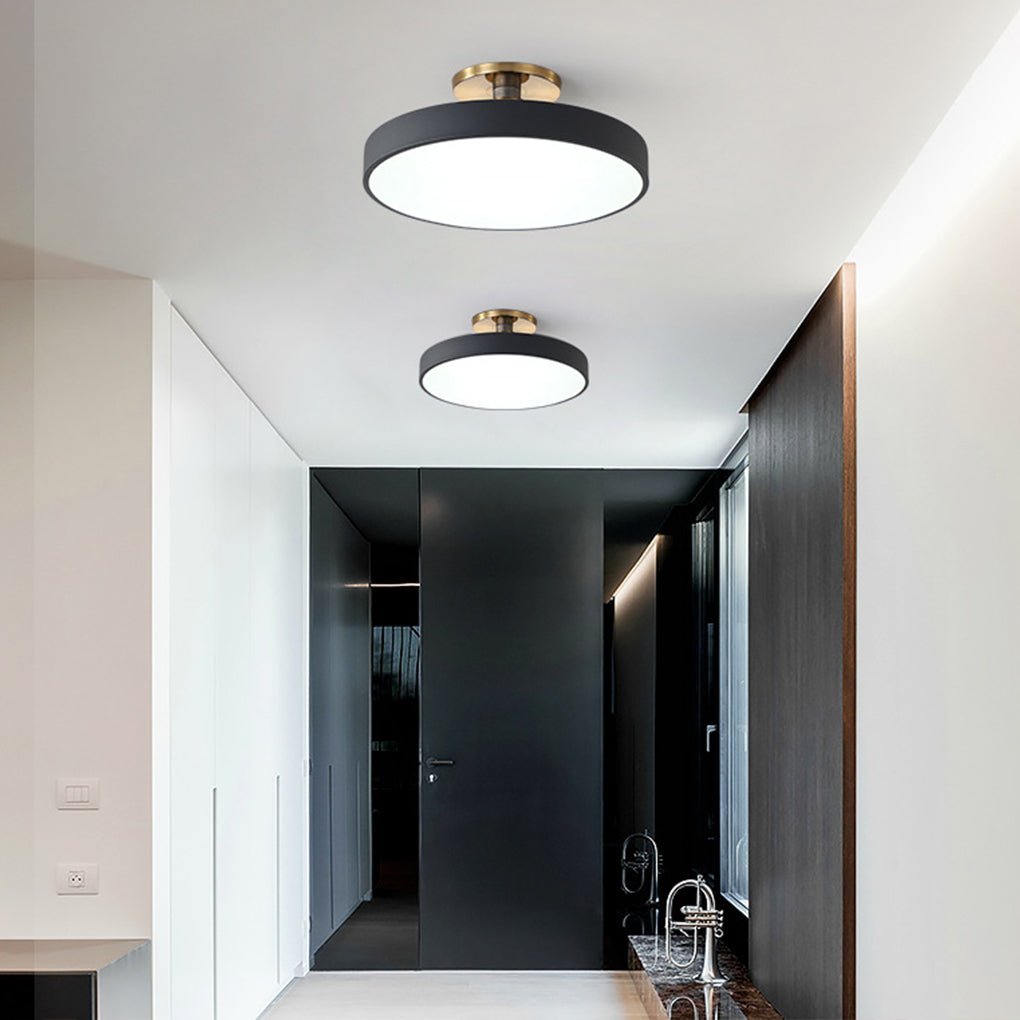 Modern semi flush mount ceiling lights illuminating a modern hallway with elegant light.
