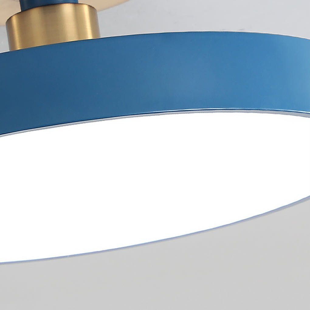 Modern semi flush mount ceiling lights in yellow, side view of the elegant design.