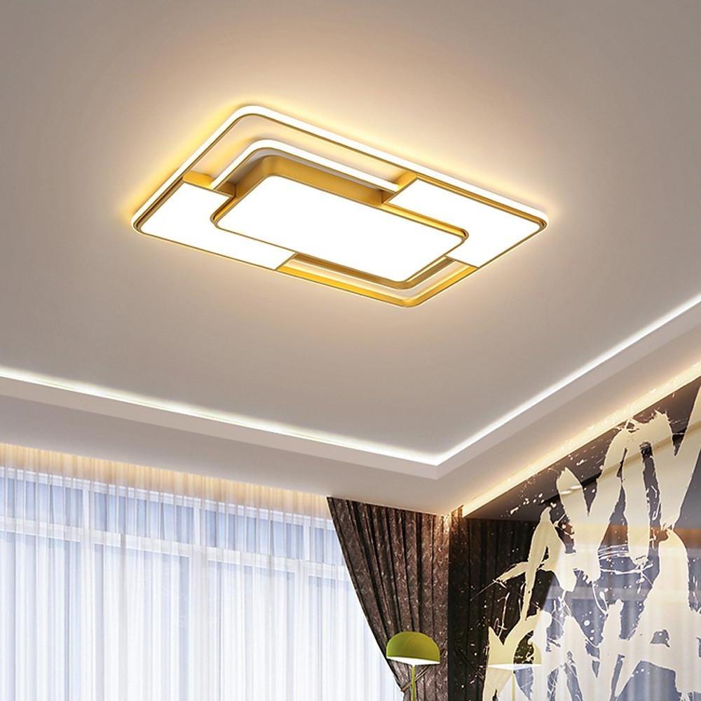 Modern square flush mount ceiling light with layered geometric design in living space