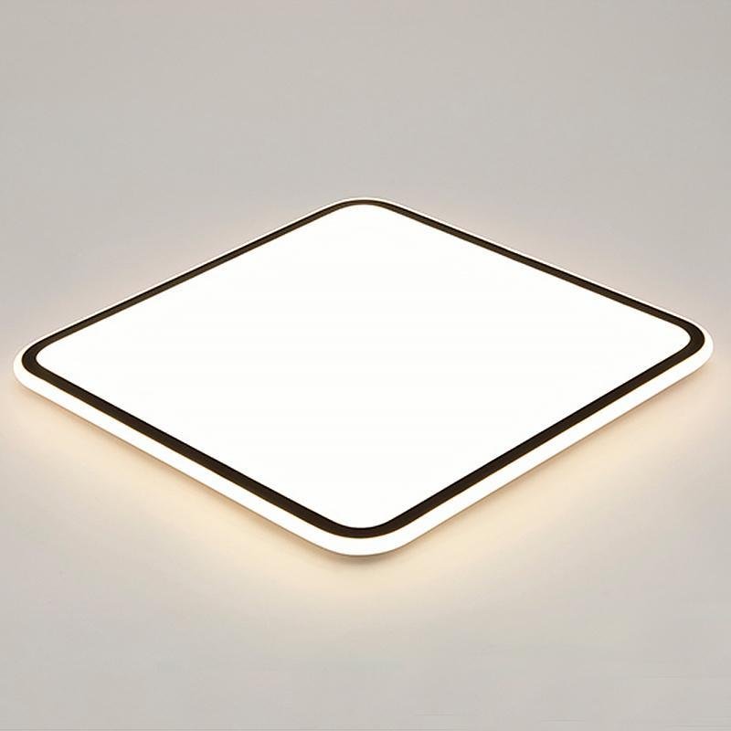 Close-up of modern square LED ceiling light showcasing its sleek and minimalist design.