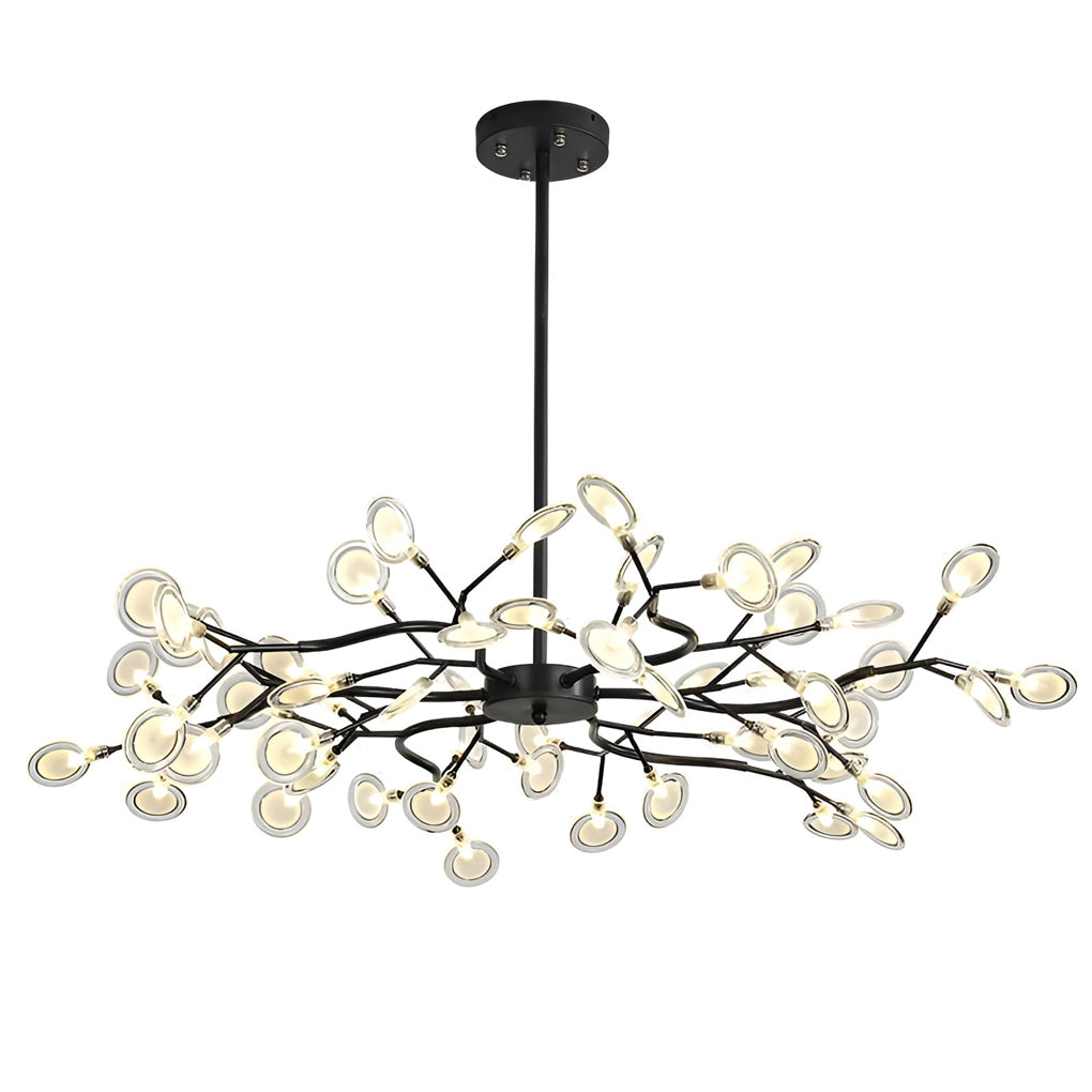 Modern tree branch chandelier dimensions, front view with size specifications.