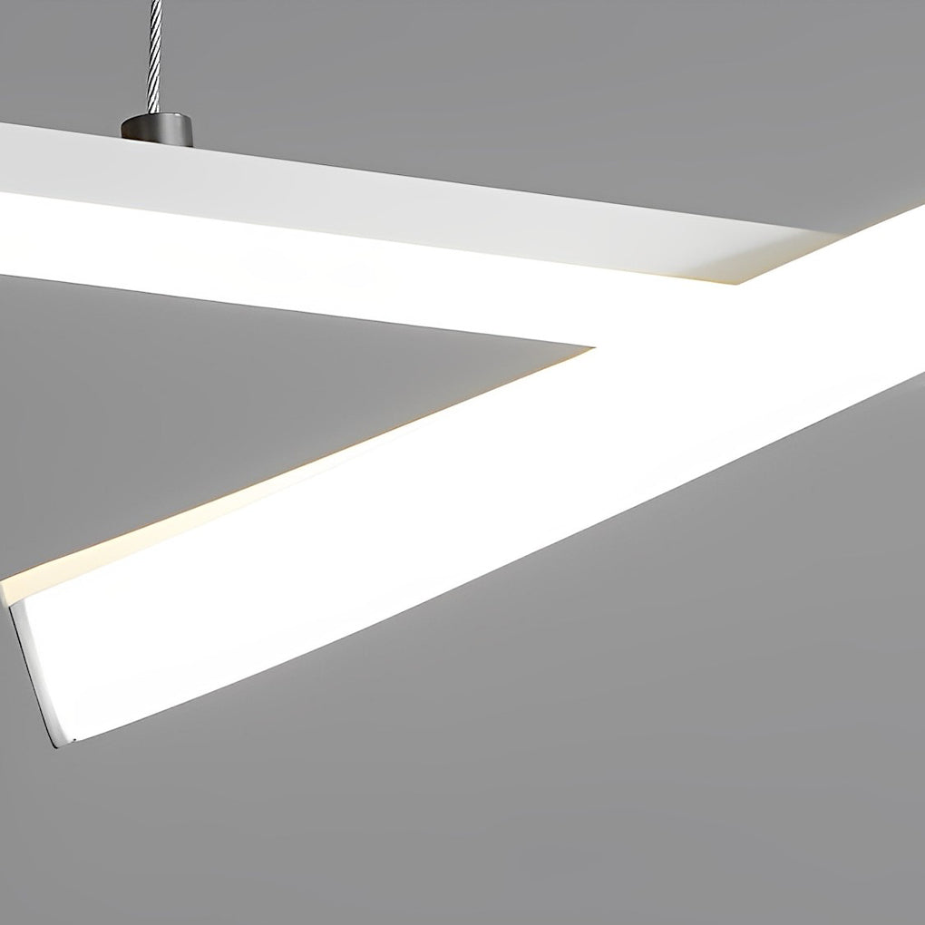 Modern wave LED pendant light with dimensions shown, emphasizing linear wave profile and scale.