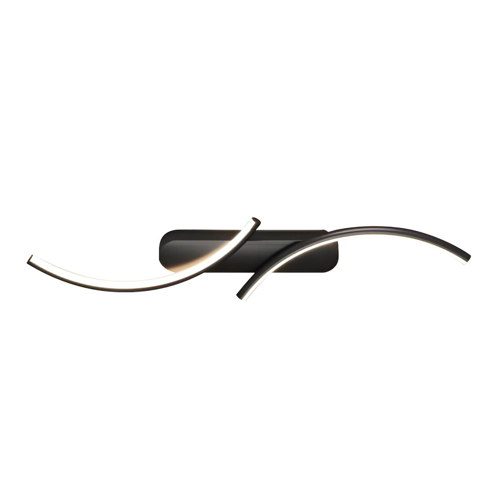 Modern wave wall sconce in black, close-up of the smooth curve.