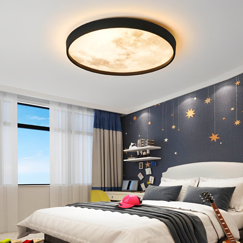 Moon ceiling light providing elegant illumination for a cozy bedroom.